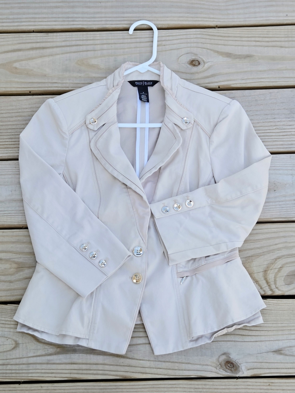 White House Black Market Beige Blazer Jacket Gold Buttons Small